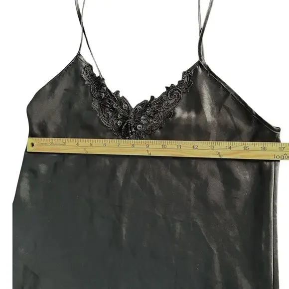 VTG Inner Most Sz S Black Embellished Vneck Chemise Nightie Nightgown Slip Dress - Picture 4 of 7